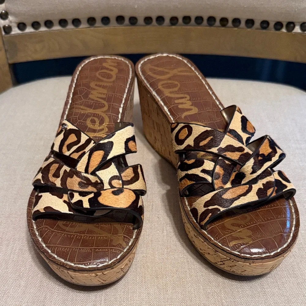 Sam Edelman Women’s Animal Fur Print Wedge Sandals, Size 8.5 - Picture 1 of 10